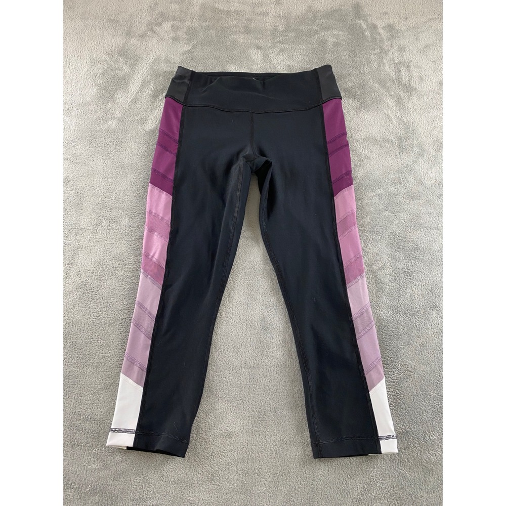 90 Degree by Reflex Womens Black Purple Colorblock Mesh Crop‎ Leggings Size M